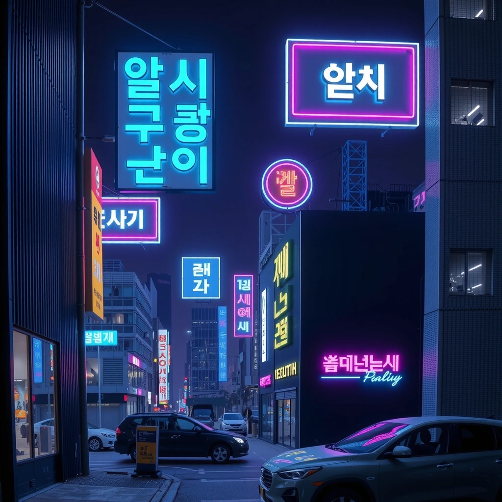 Korean neon cityscape background